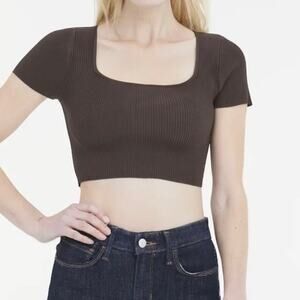 Artizia Babaton Womens Sculpt Knit Ribbed Squareneck Crop Top 2XL Brown